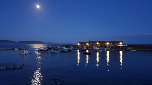 Bright moon illuminating the harbour